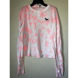 Victoria Secret Pink Shirt Womens Small Thermal Long Sleeve Waffle Tie Dye
